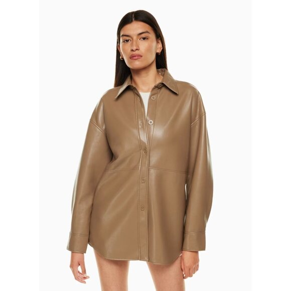 Aritzia BABATON Pelli Shiitake Taupe Beige Vegan Leather Shirt Jacket, Size M - Picture 13 of 16